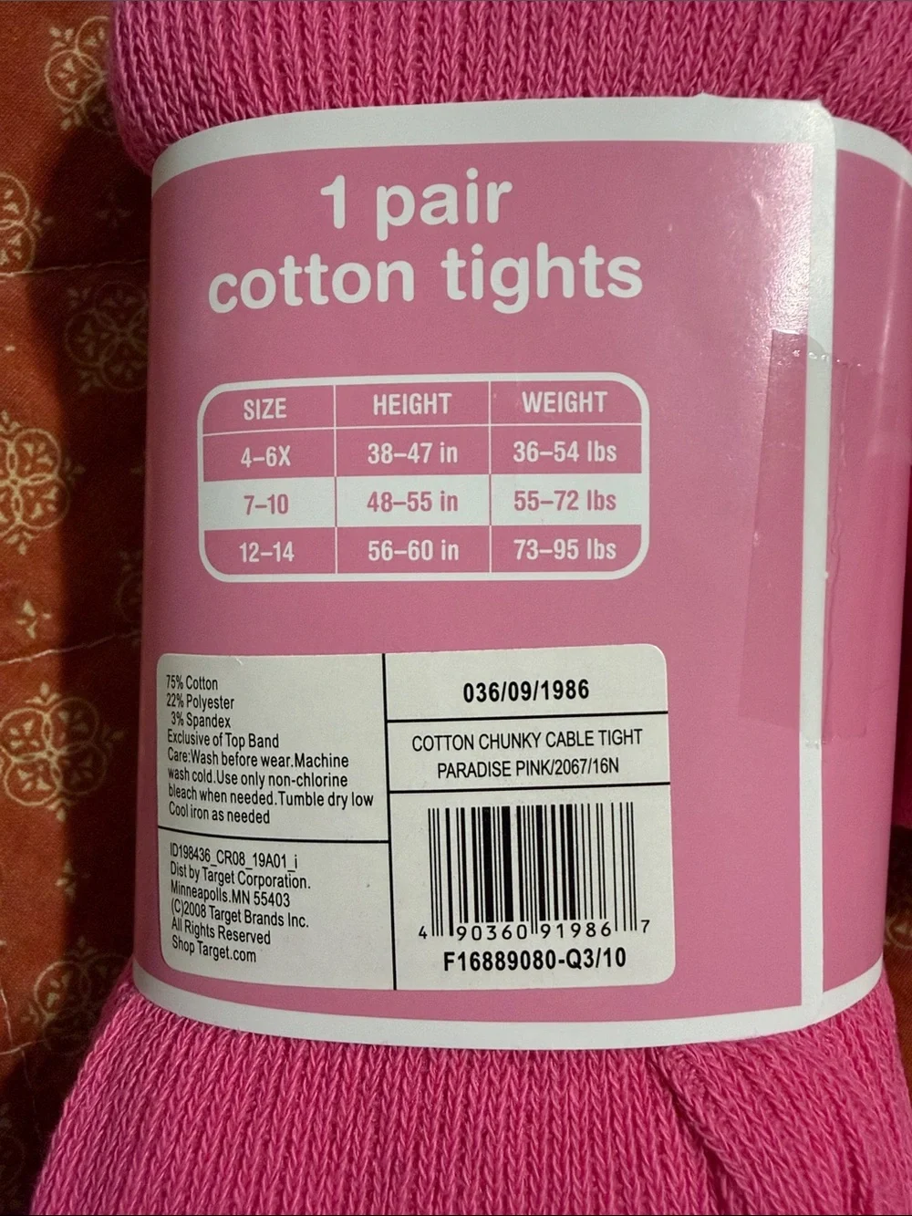 Circo Bright Pink Cotton Cable Tights - 2 Pack